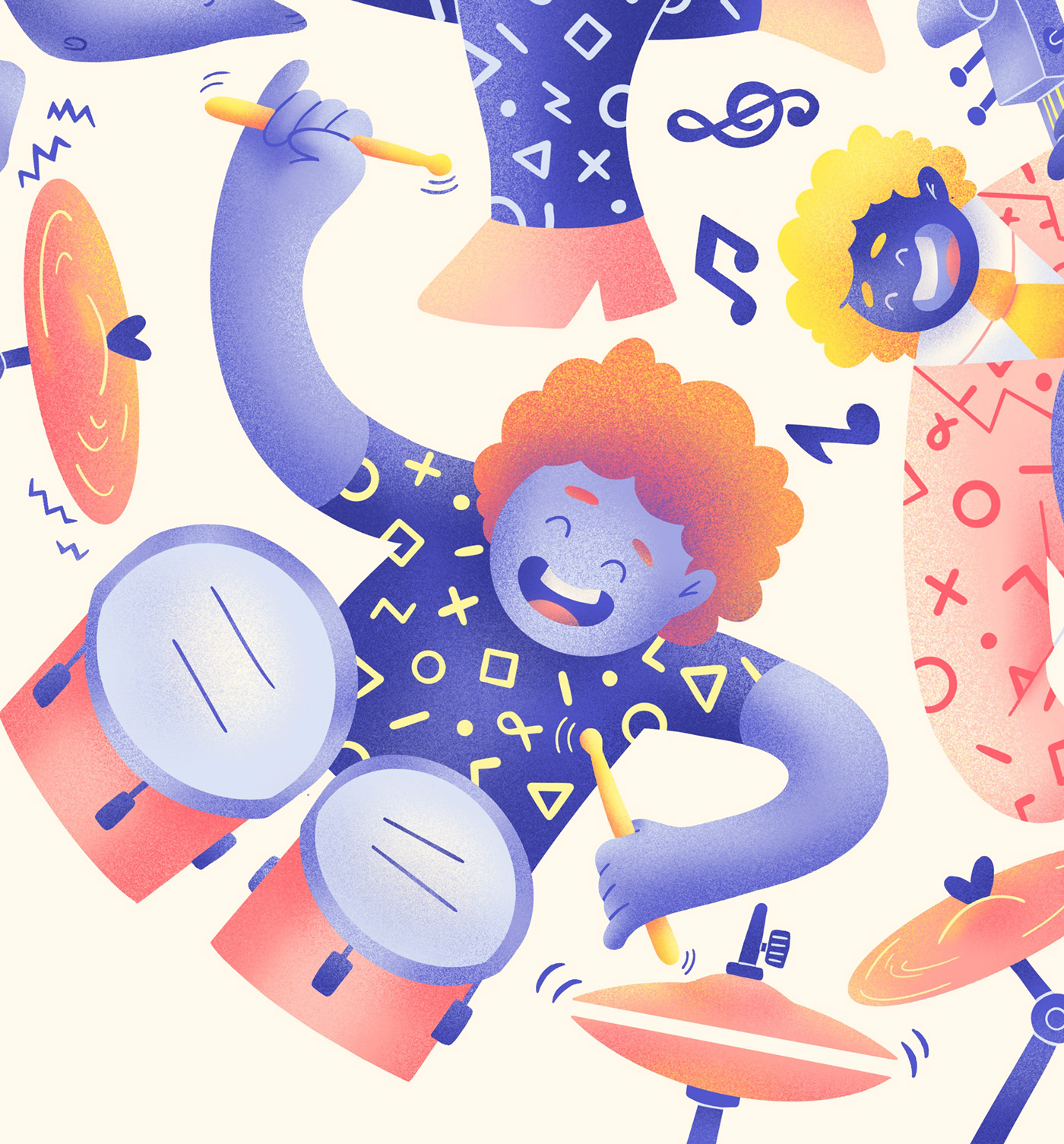 ILLUSTRATION  jazz family baby music digital Procreate small pallet drums trumpet Piano sax colorful