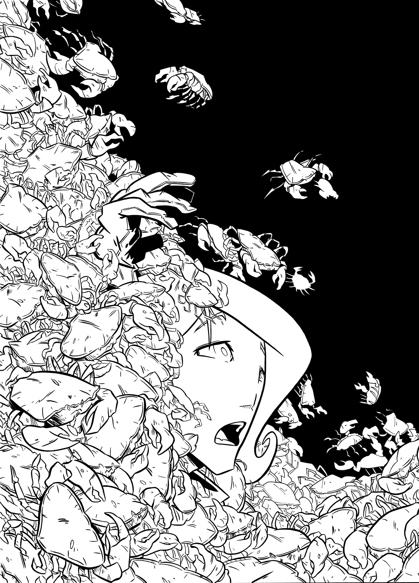 black and white Character comic art comics cover crab Drawing  horror ILLUSTRATION  ink
