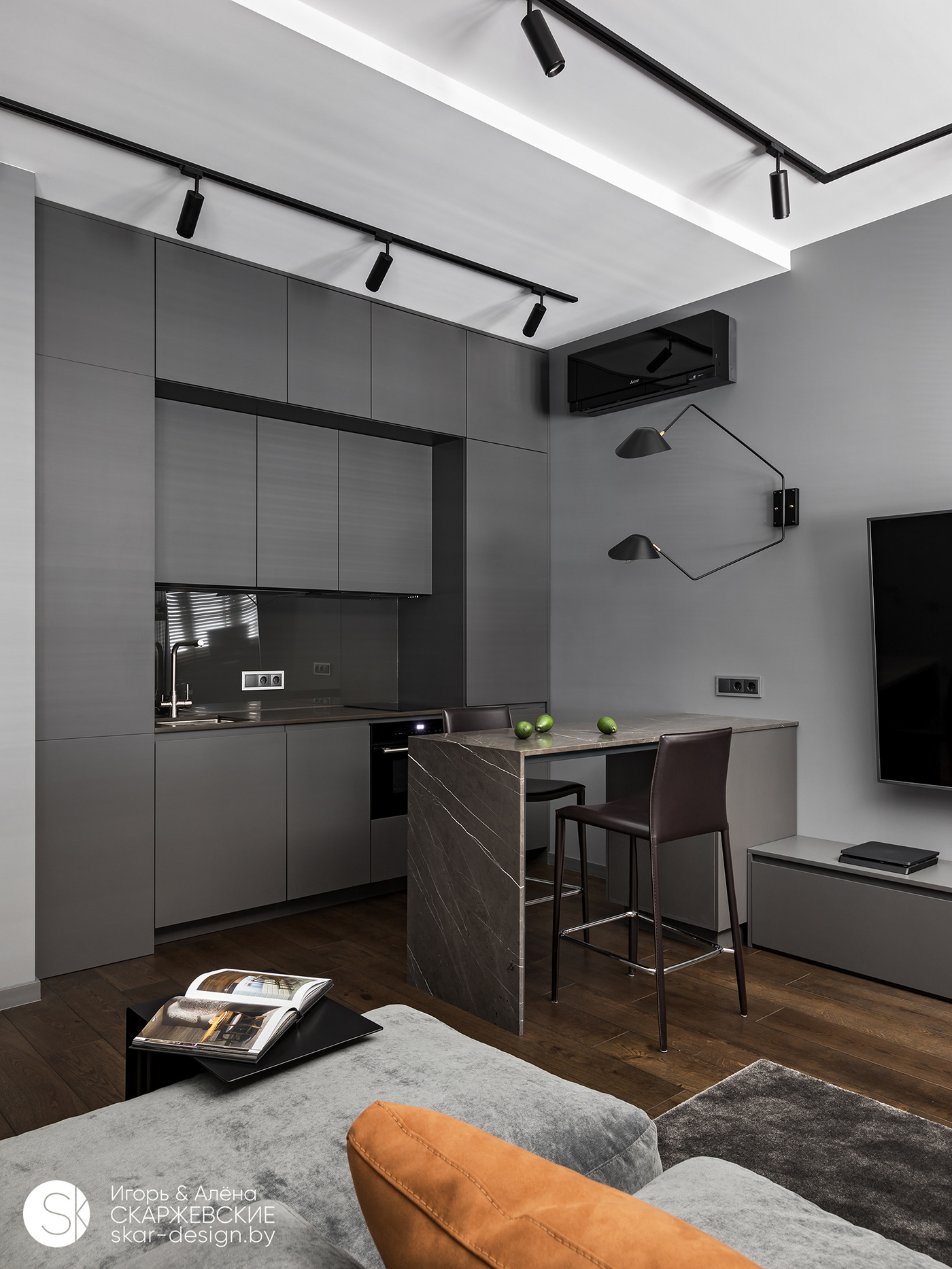 apartment bachelor belarus dark design flat Interior masculine Minimalism minsk