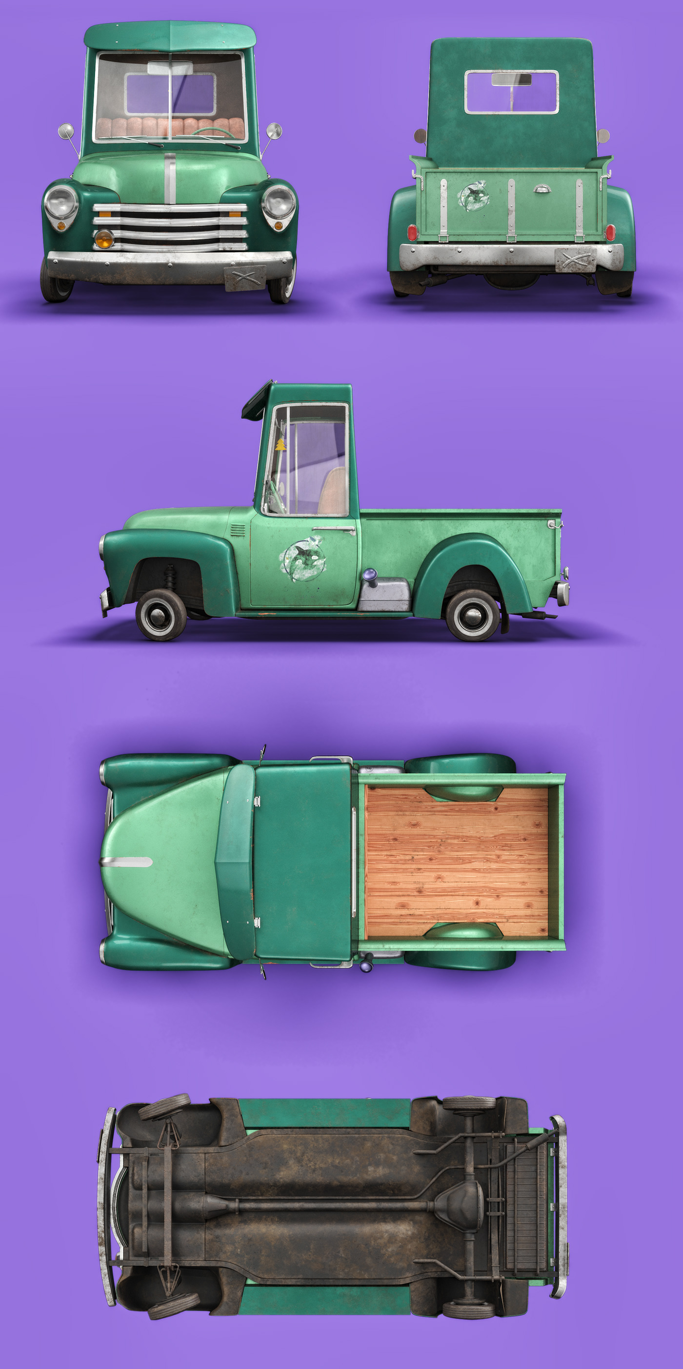 3D automotive   car cartoon chevrolet green PICKUP purple stylized Vehicle