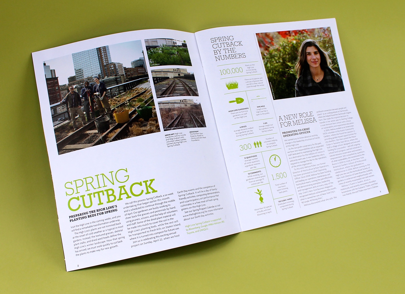 High Line magazine newsletter spring photographs chart Layout grid agenda rockwell slab serif white space clean infographic New York