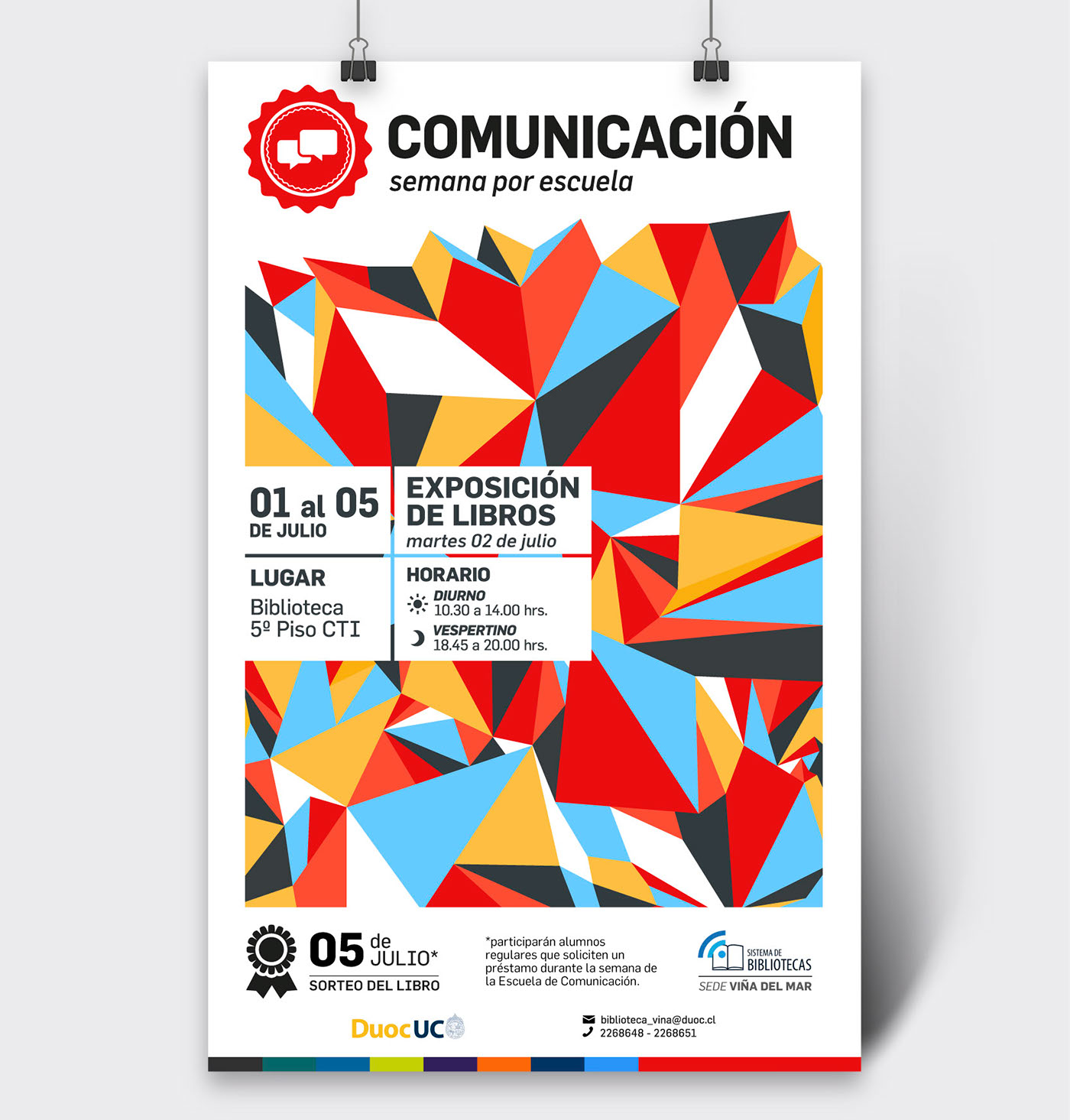 posters semana por escuelas DuocUC santiago chile patrones geométricos geometric patterns diseño salud comunicación biblioteca duocuc Poster Mockup
