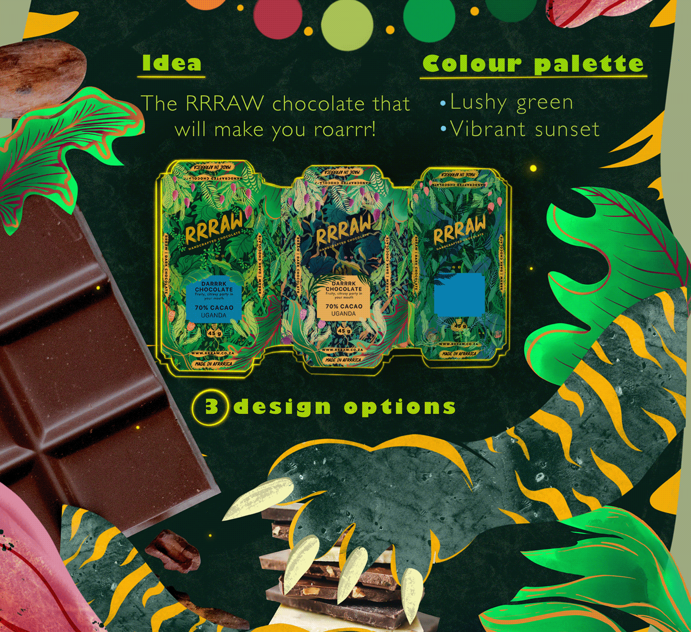chocolate floral graphic design  ILLUSTRATION  jungle Packaging pattern product design  Tropical wildlife