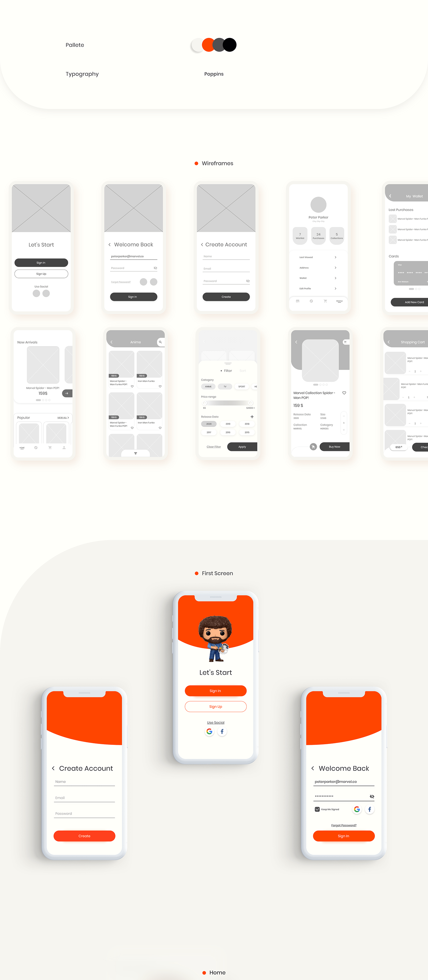 UI/UX Interaction design  mobile design app design Mobile app interaction ios Funko toys orange color