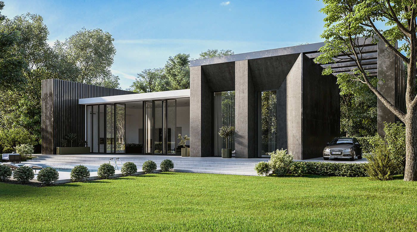 architecture design coronarenderer archviz 3D 3dsmax modern house Render Architectural rendering Exterior rendering
