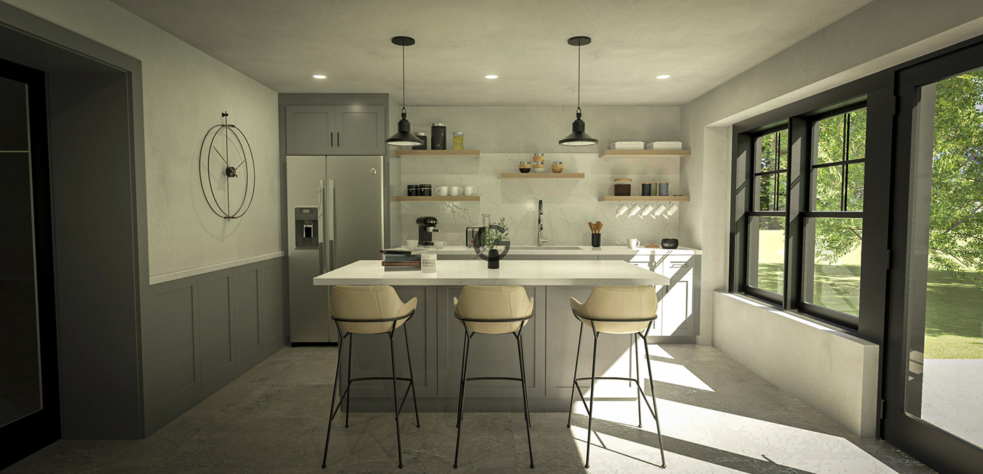 interior design  Render visualization archviz SketchUP grey chief architect kitchen design architecture basement
