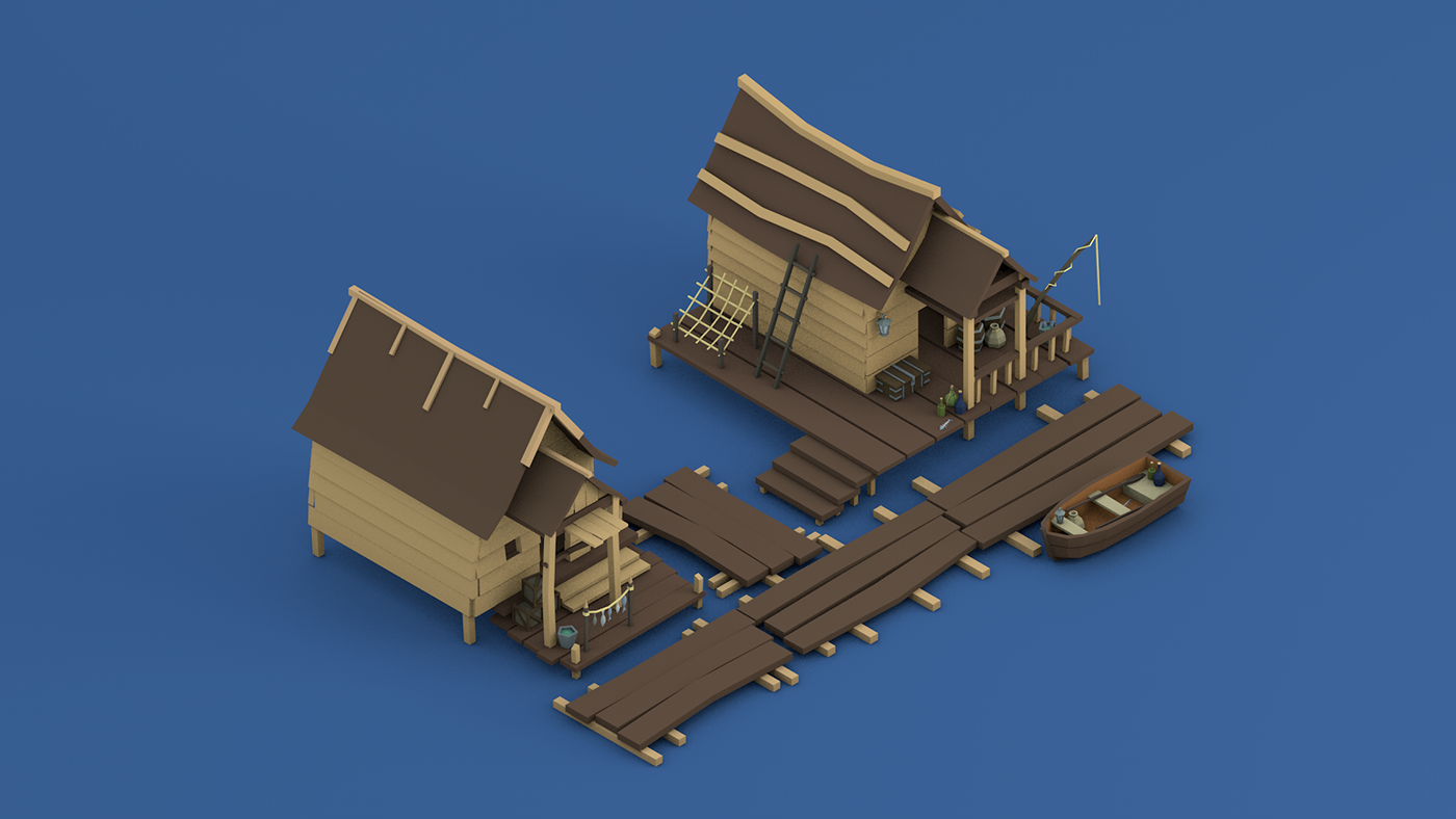 lowpoly pirates pirate asset 3D houses Nature ships black flag Low Poly