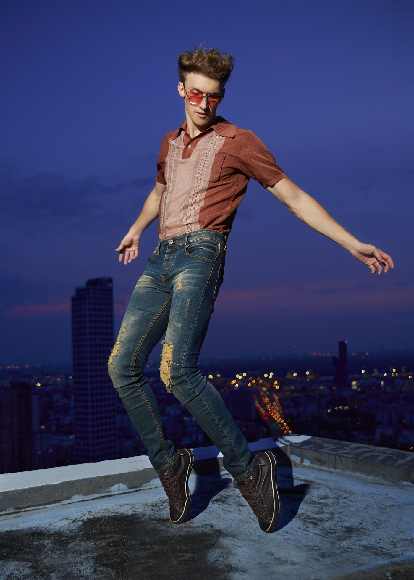 Outdoor Photography  photoshoot Fashion  jeans JeansWear roof concept Advertising  brand