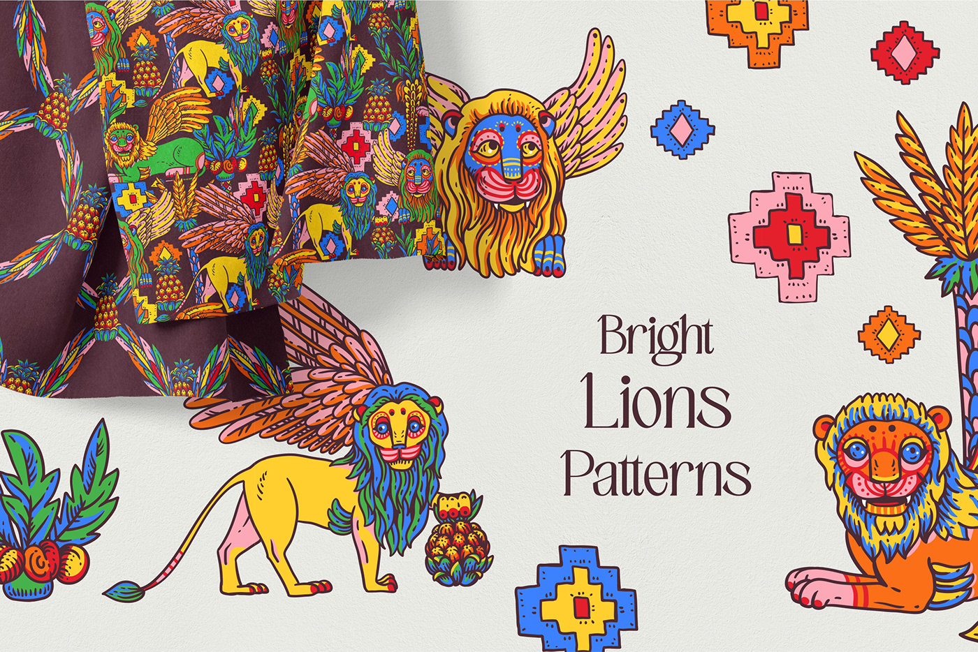 cartoon animals lion seamless pattern surface design Fashion  Clothing fashion design Wallpaper design background