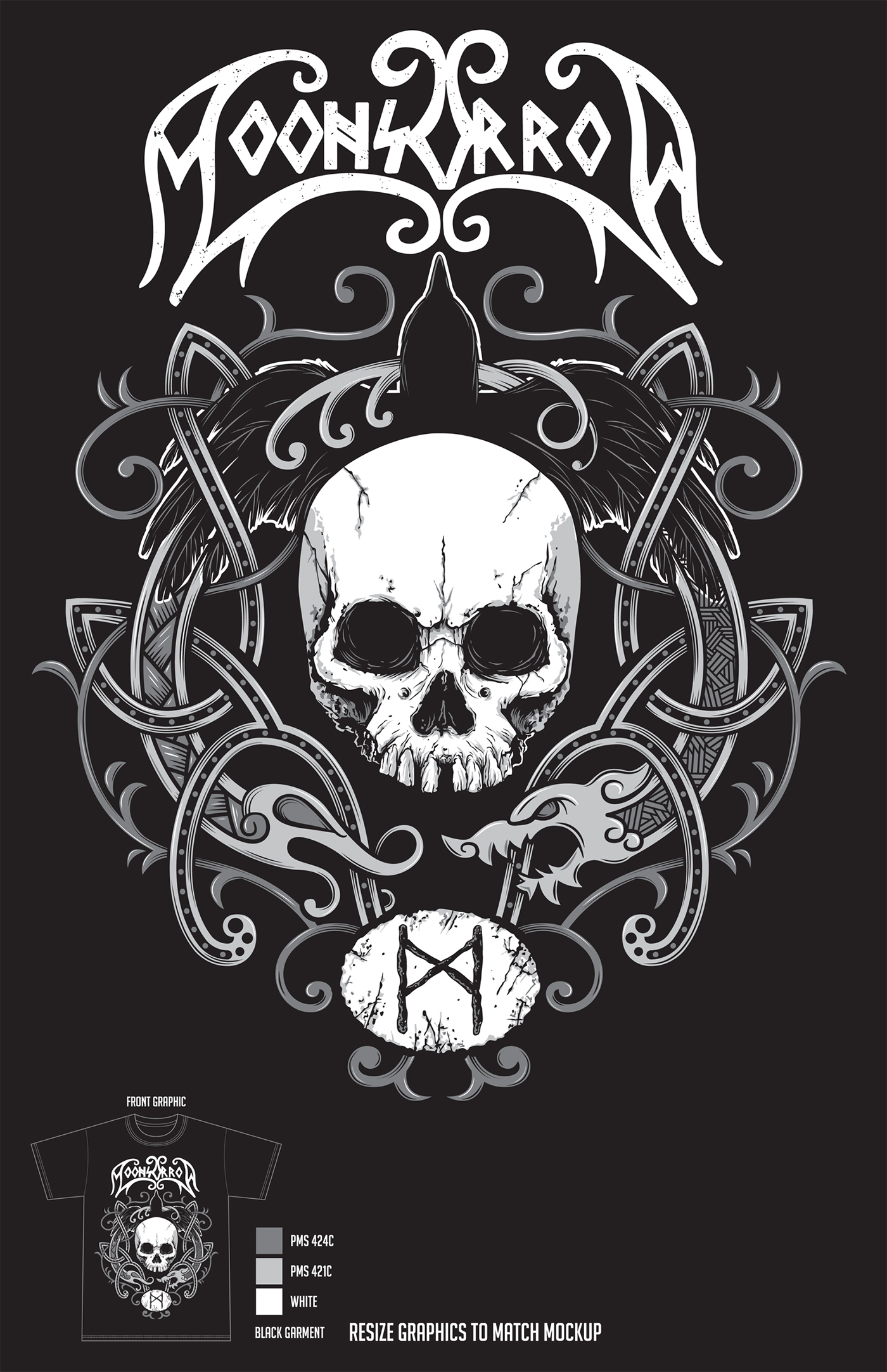 Moonsorrow metal apparel Merch Norse knotwork vector raven Finnish chris honeywell wacom skull t-shirt