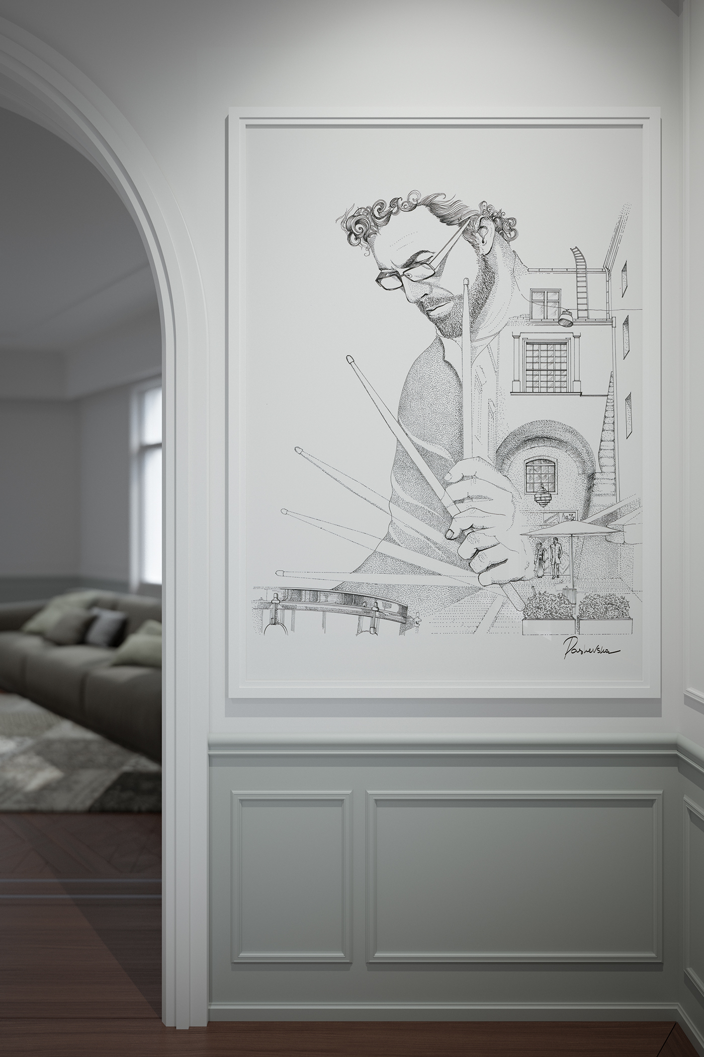 ink graphic ILLUSTRATION  portrait architecture paper hand drawing jazz musican music