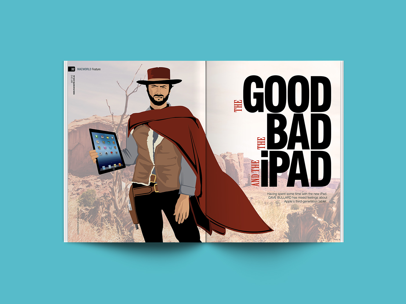 Macworld  australia  graphic design  Illustration  Clint Eastwood  CLint  Marlo Guanlao  apple  Magazine 