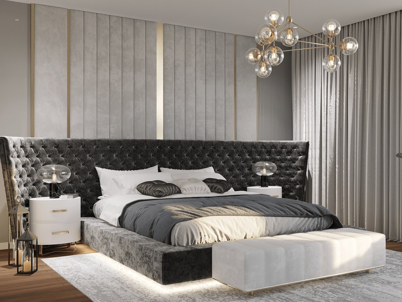 bedroom grey Interior luxury