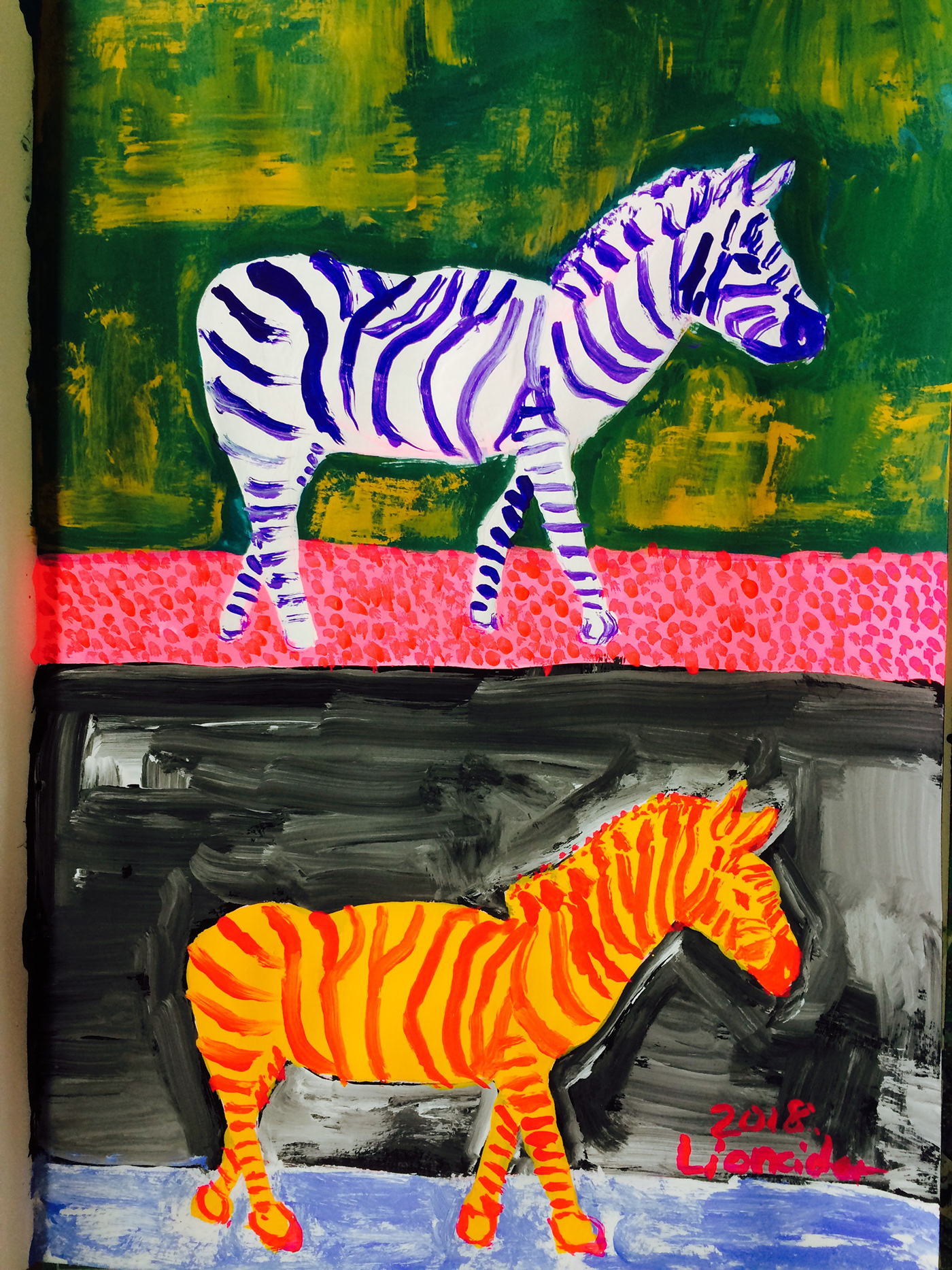 ILLUSTRATION  Drawing  zebra pattern animal the same walk comparison image art colorful Acrylic paint pictures painting   artwork Illustrator