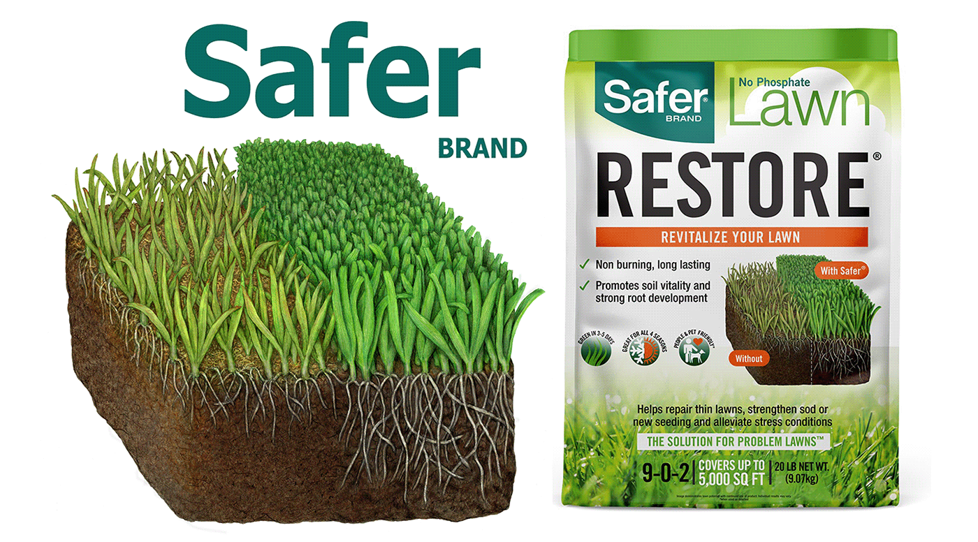 Illustration of grass turf used on packaging for Safer Brand's Restore fertilizer.