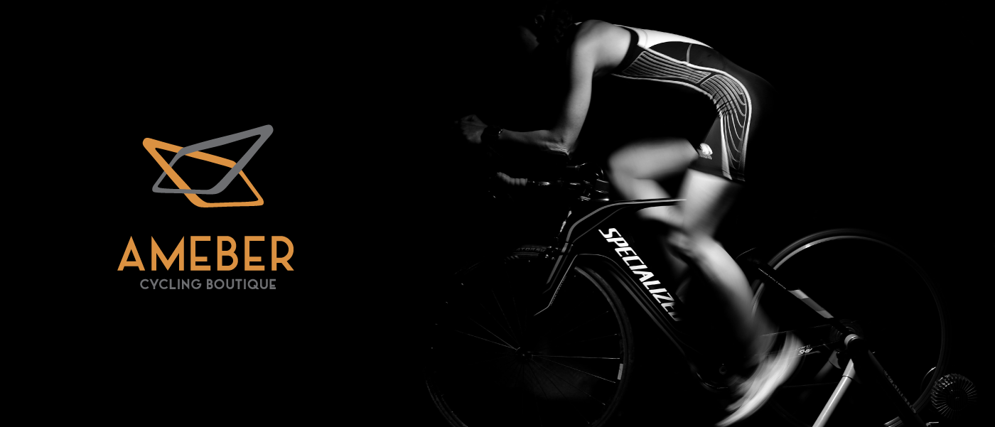 Ameber Cycling Boutique logo with a silhouette of cycling man in grayscale
