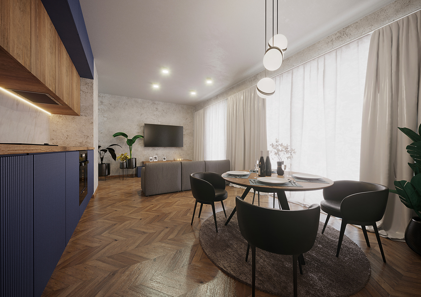 3ds max apartment architecture indoor interior design  kitchen living room minimal modern visualization