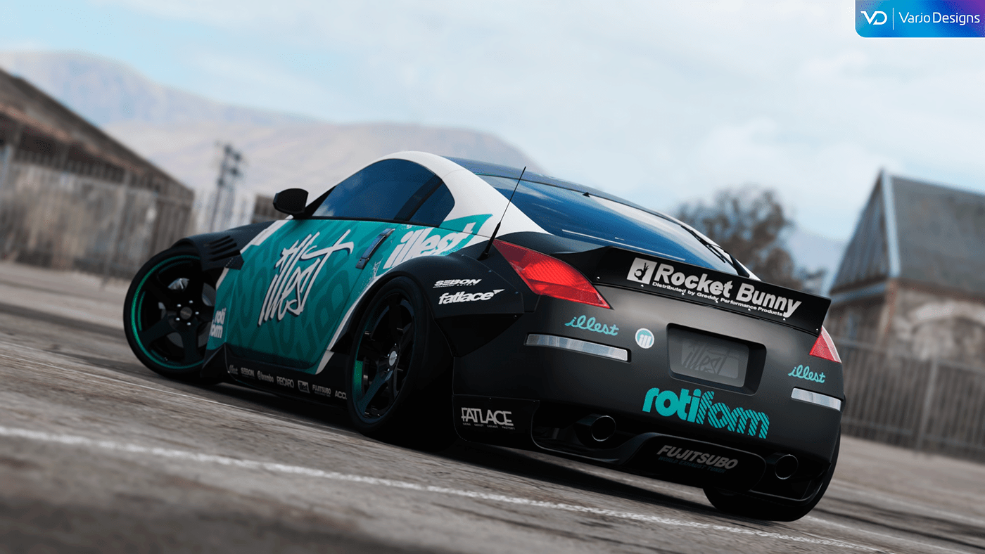 drift illest ILLUSTRATION  Livery modified Nissan Rocket Bunny Rotiform stance vector