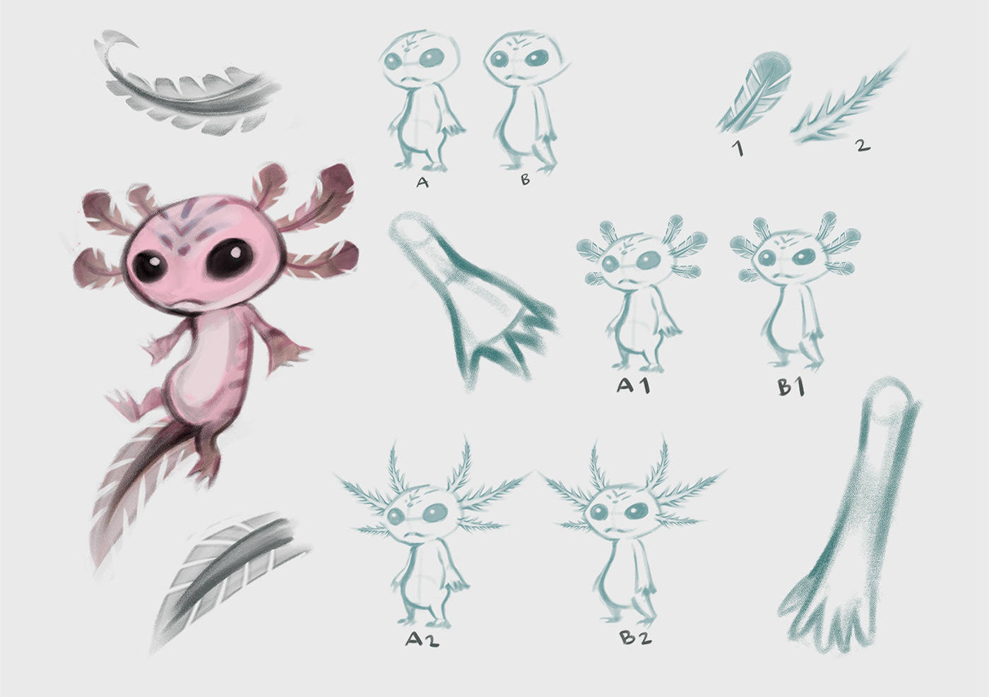 sketch Drawing  Character design  concept art fantasy cartoon Magic   mexico axolotl videogame art