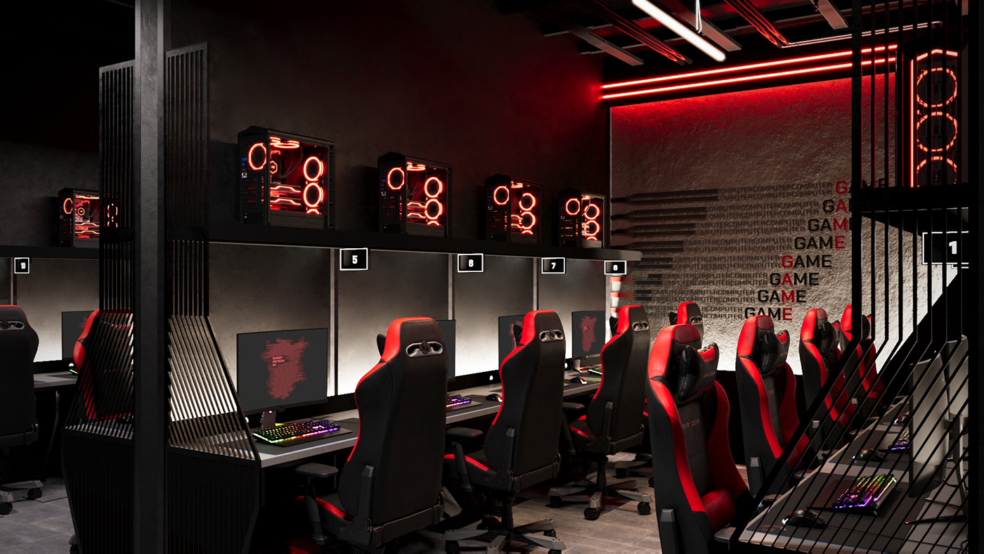 interior design  Gaming esports visualization интерьер визуализация дизайн интерьера architecture Computer Club cyber
