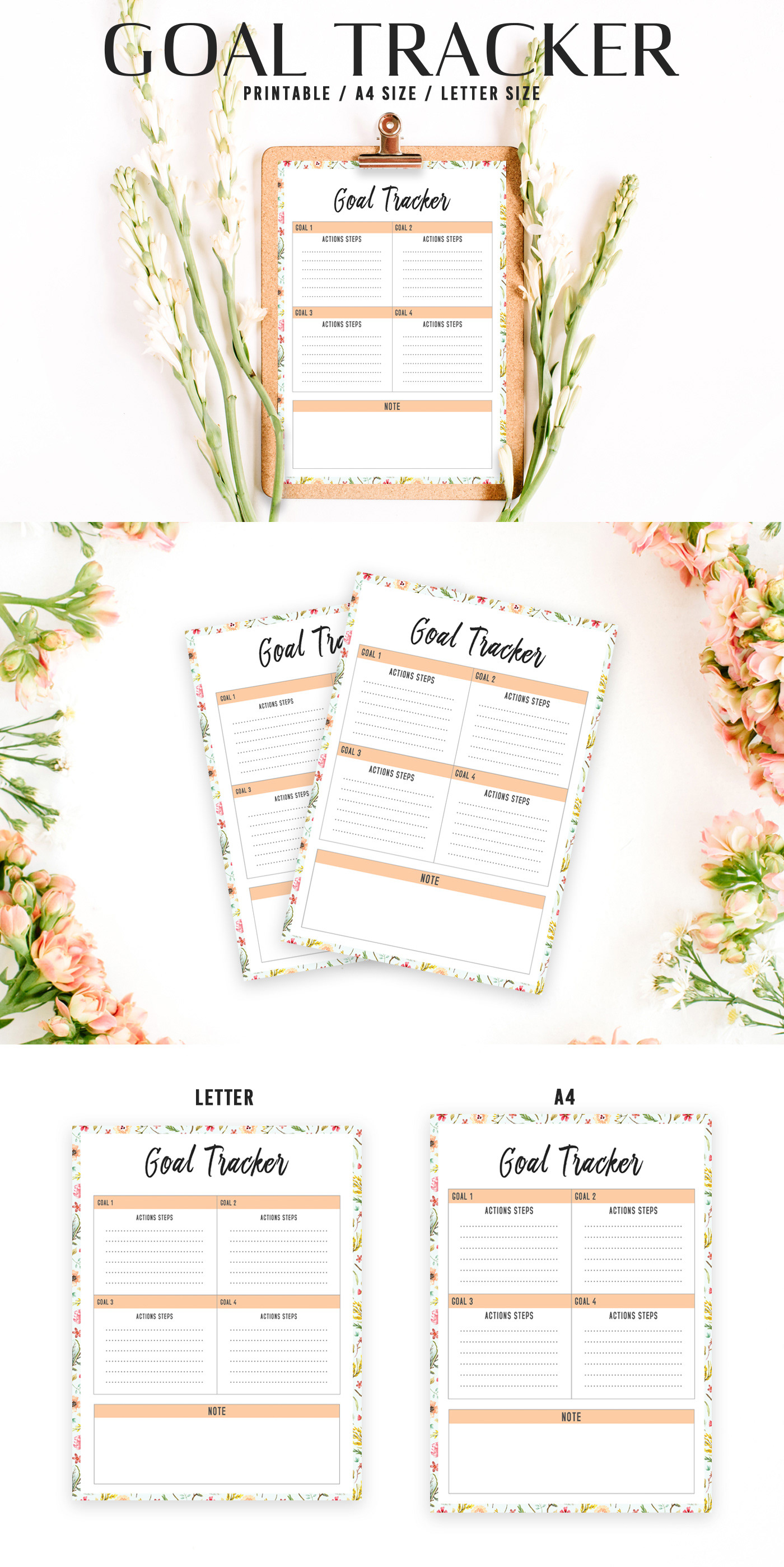 It is a colorful and modern goals 1-page template with user-friendly layout for your work.