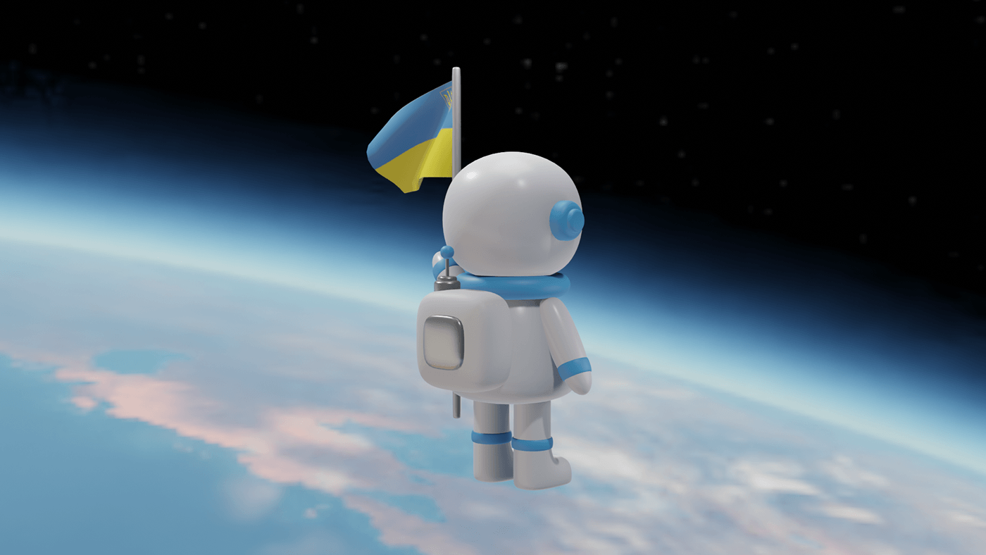 astronaut Space  flag ukraine spaceman blender3d 3dmodeling Digital Art  cartoon ukrainianflag