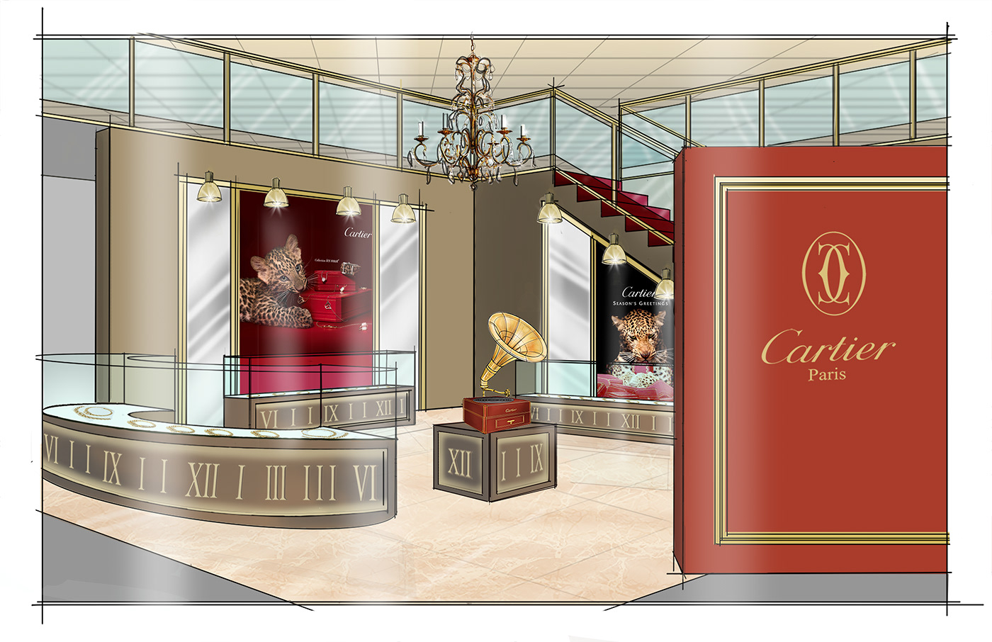 Cartier design gramophone industrial design  interior design  interiors product design  store design store-in-store