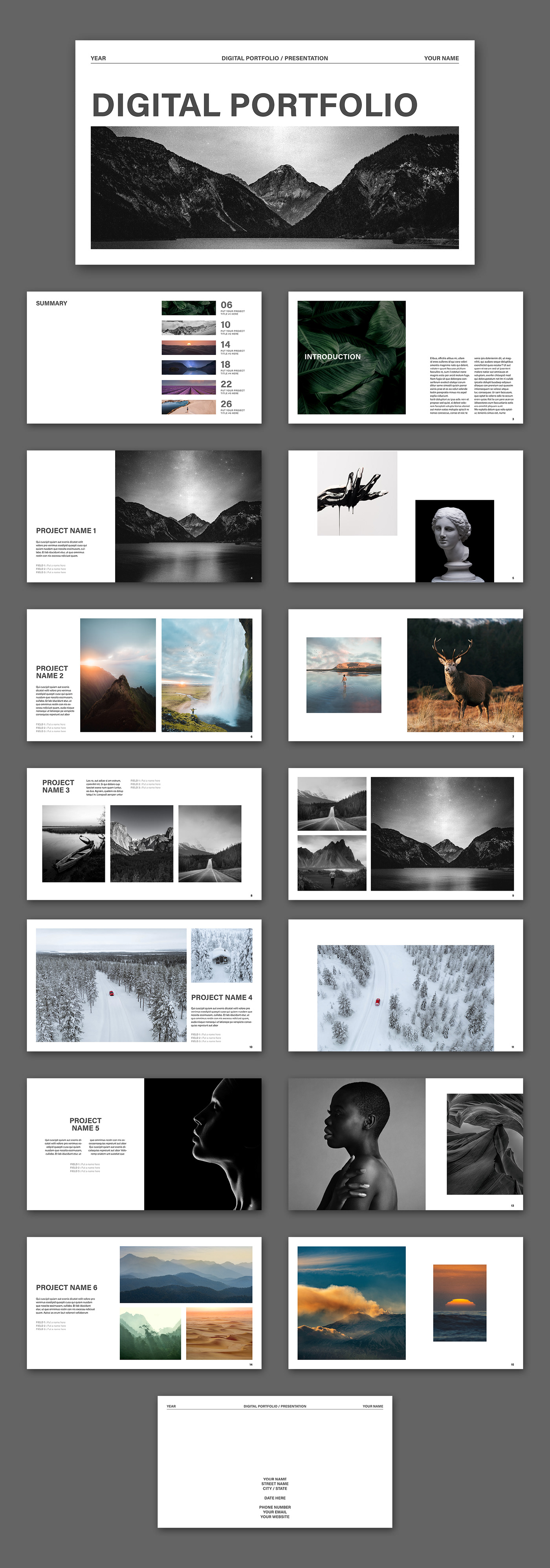 digital Photography  portfolio Layout template presentation design simple minimalist black and white