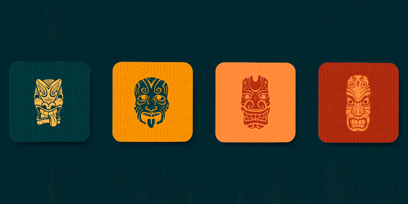 Coasters with illustrations of maori masks.