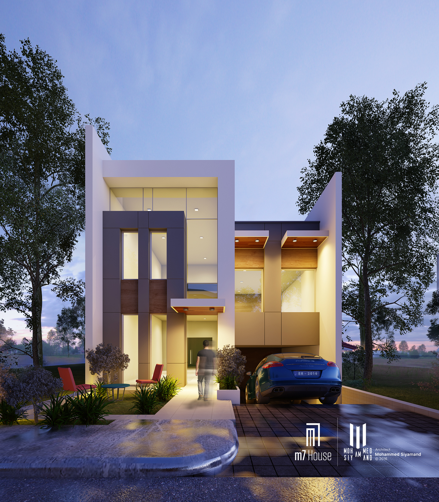 m7 house Elevation small house facade design modern simple Render visualization 7.5m elevation HOUSE DESIGN smal plan 3D