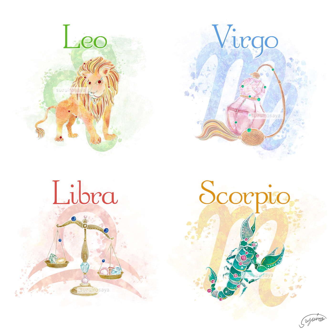 artwork Astrology constellation graphicdesign horoscorpe ILLUSTRATION  painting   pastelcolors watercolor zodiacsign