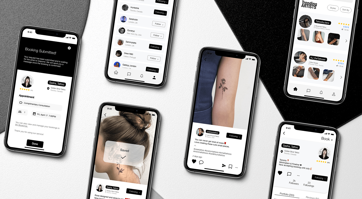 CareerFoundry CaseStudy tattoo Tattooapp ux product design  UX design ux/ui