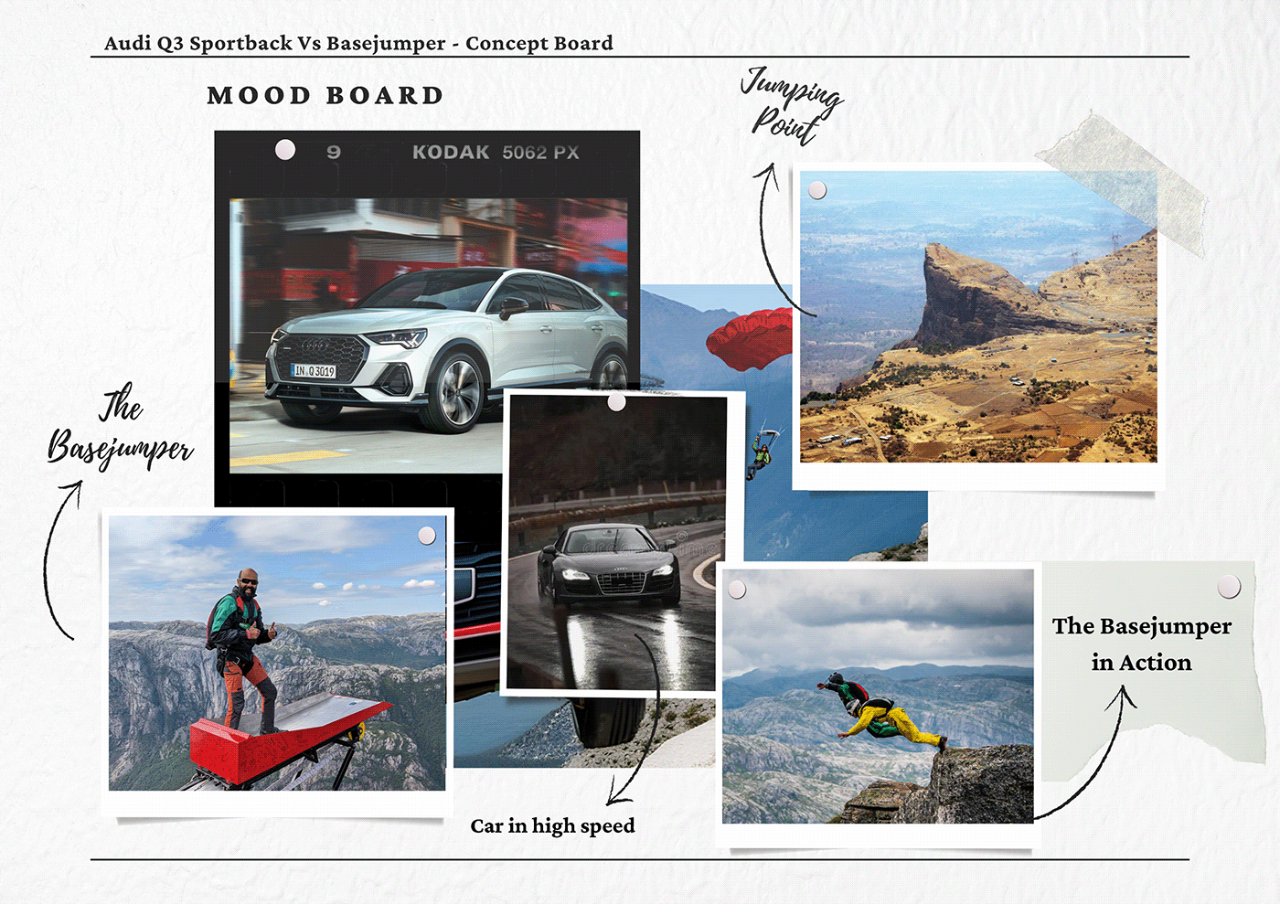 basejump Audi Q3 sportback race Car film grand tour video editing services youtube adventure sports Car vs basejumper