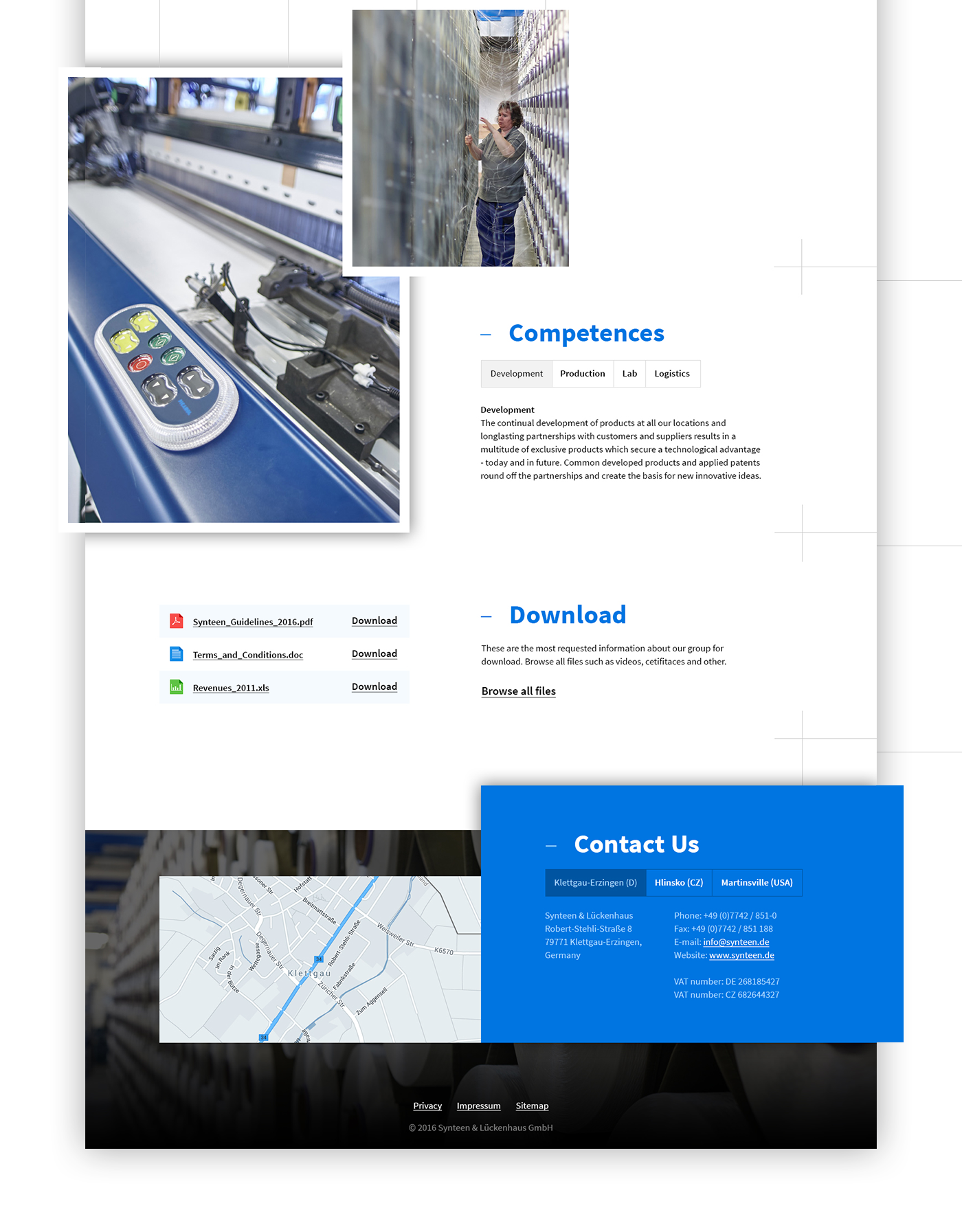 germany Technology textile fabric Website redesign Responsive parallax blue Layout flat company synteen agency
