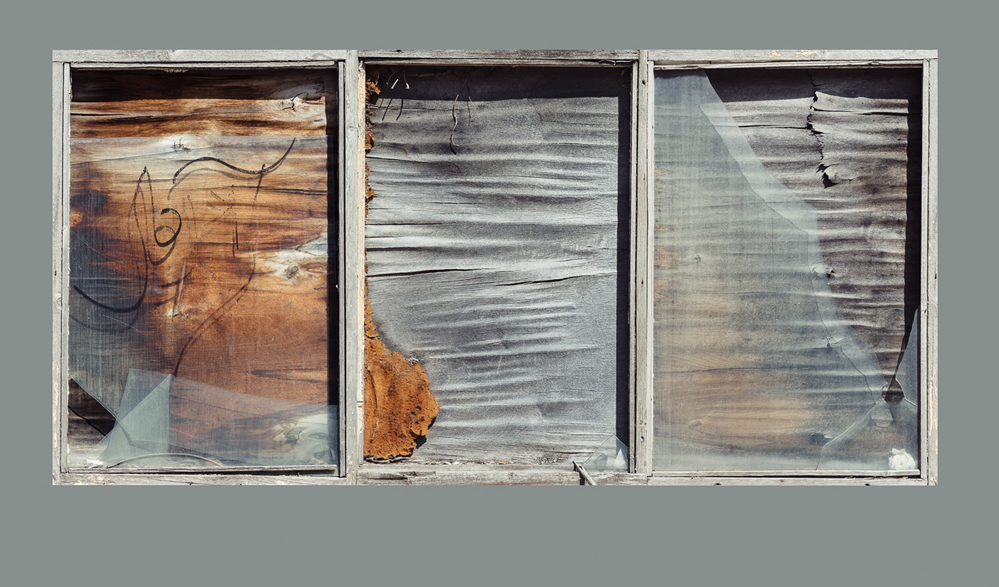 Window glass wood derelict industrial abstract Minimalism Triptych object trouve