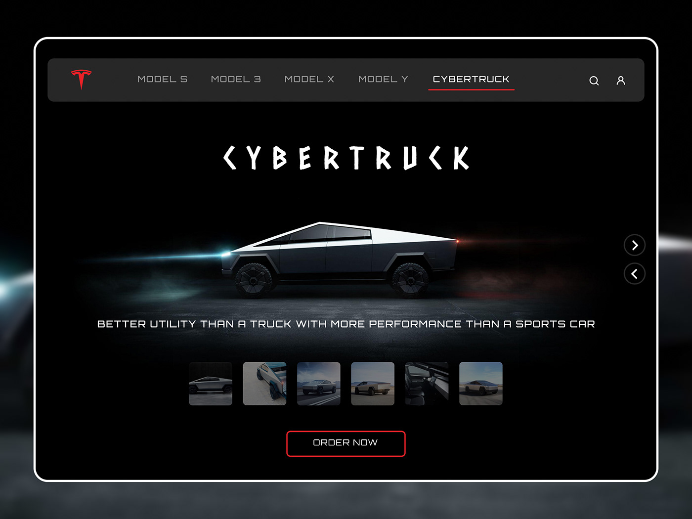 car cybertruck landing page tesla UI Webdesign