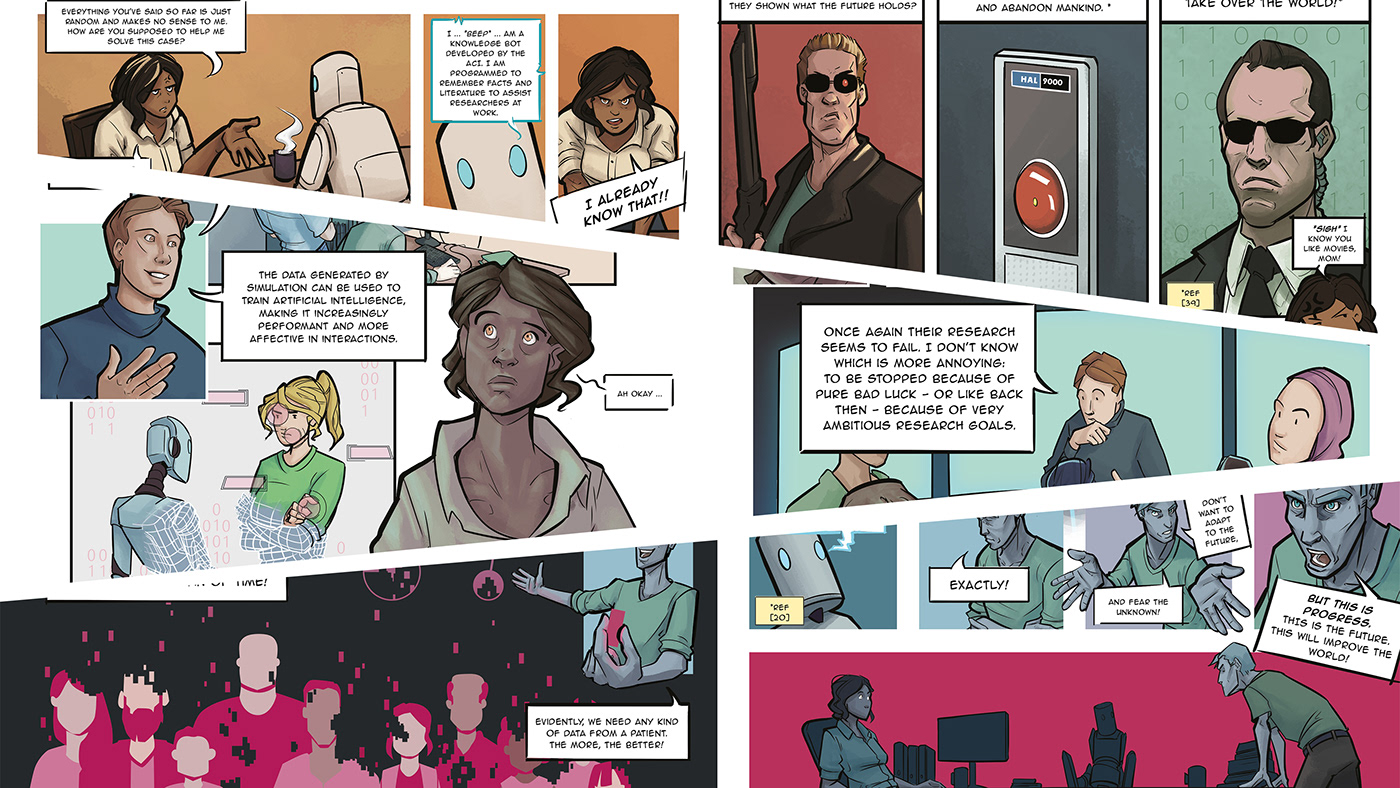 Panel previews of the science Comic