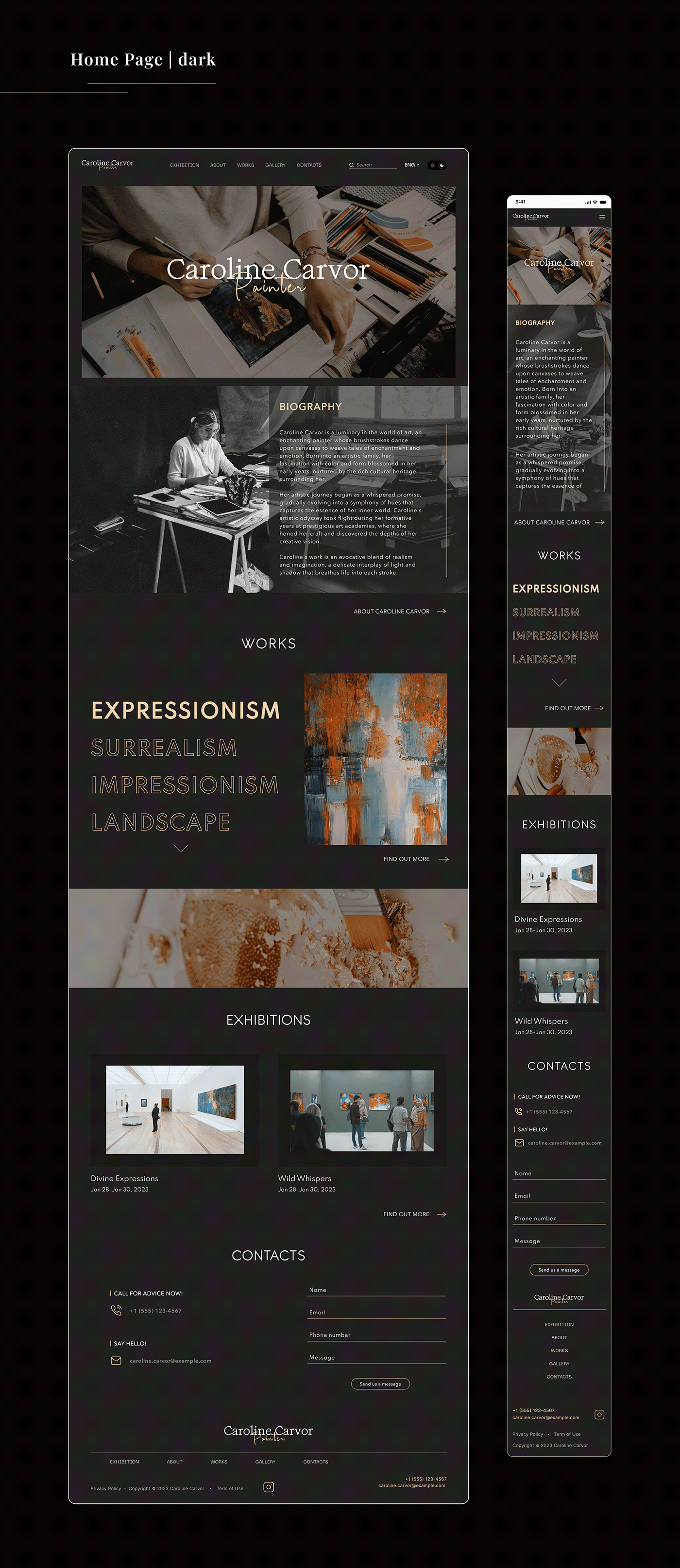 painter sculptor portfolio website UI/UX art website