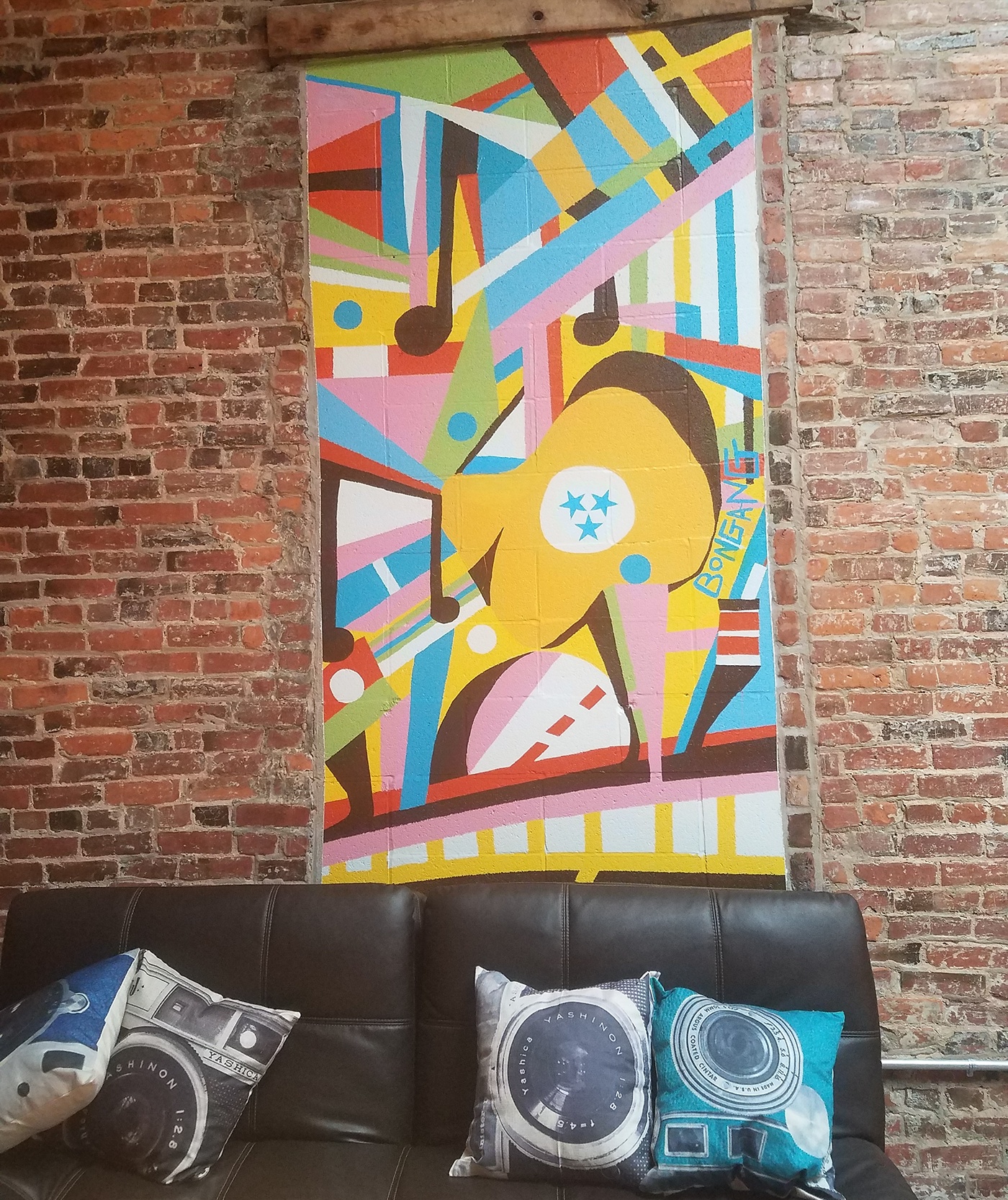indoor Murals color shapes geometric lines Music City commission bricks Nashville