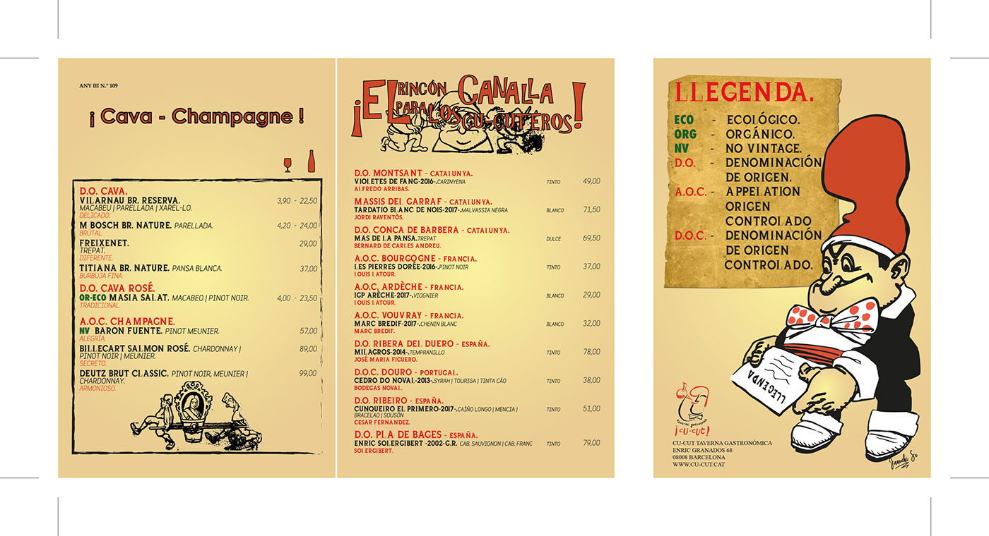 Carta diseño gráfico menu restaurante Vinos wine
