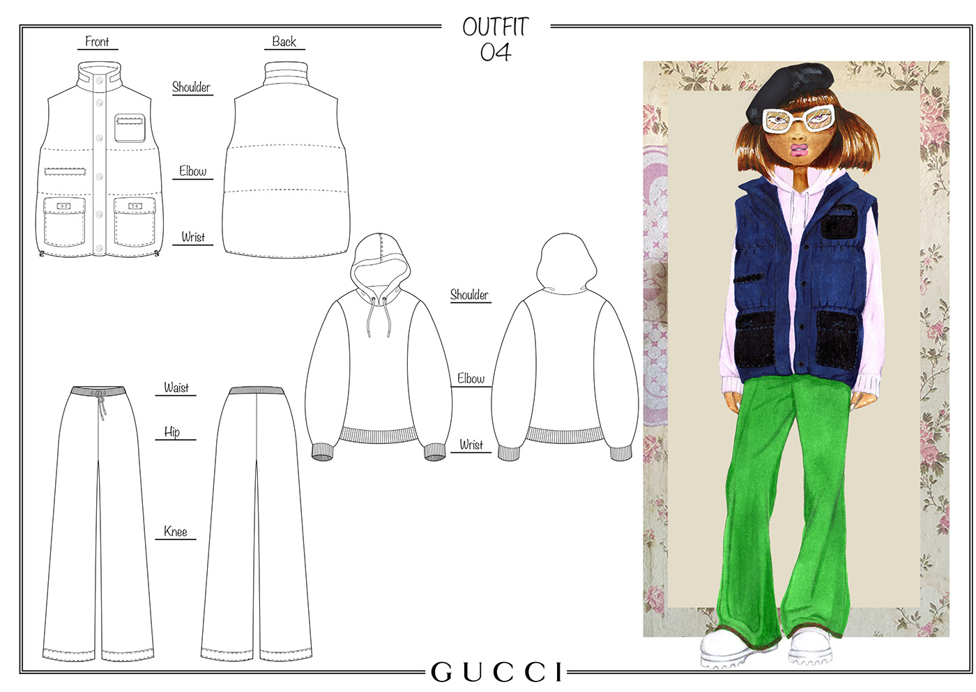 fashion design gucci illustrations Menswear moodboard portfolio research technical drawing