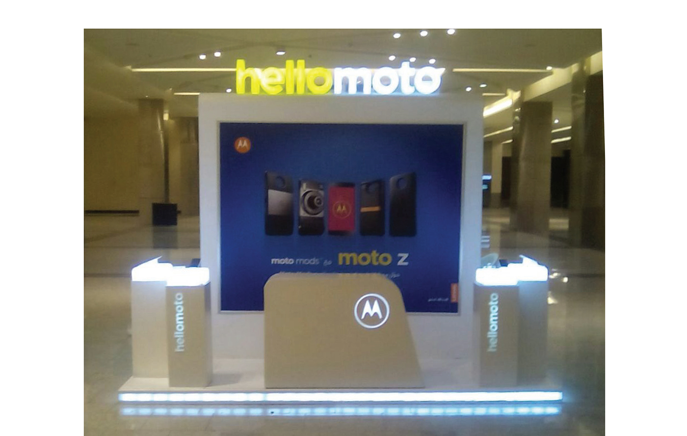 booth Lenovo Hello Moto branding  3d design motorolla 2017 speakers projector room stands counter