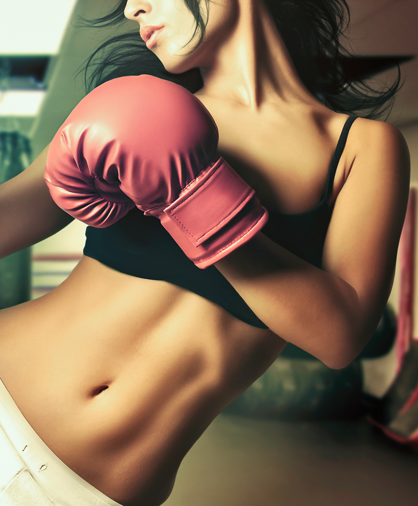 Boxing gloves woman sport fight force