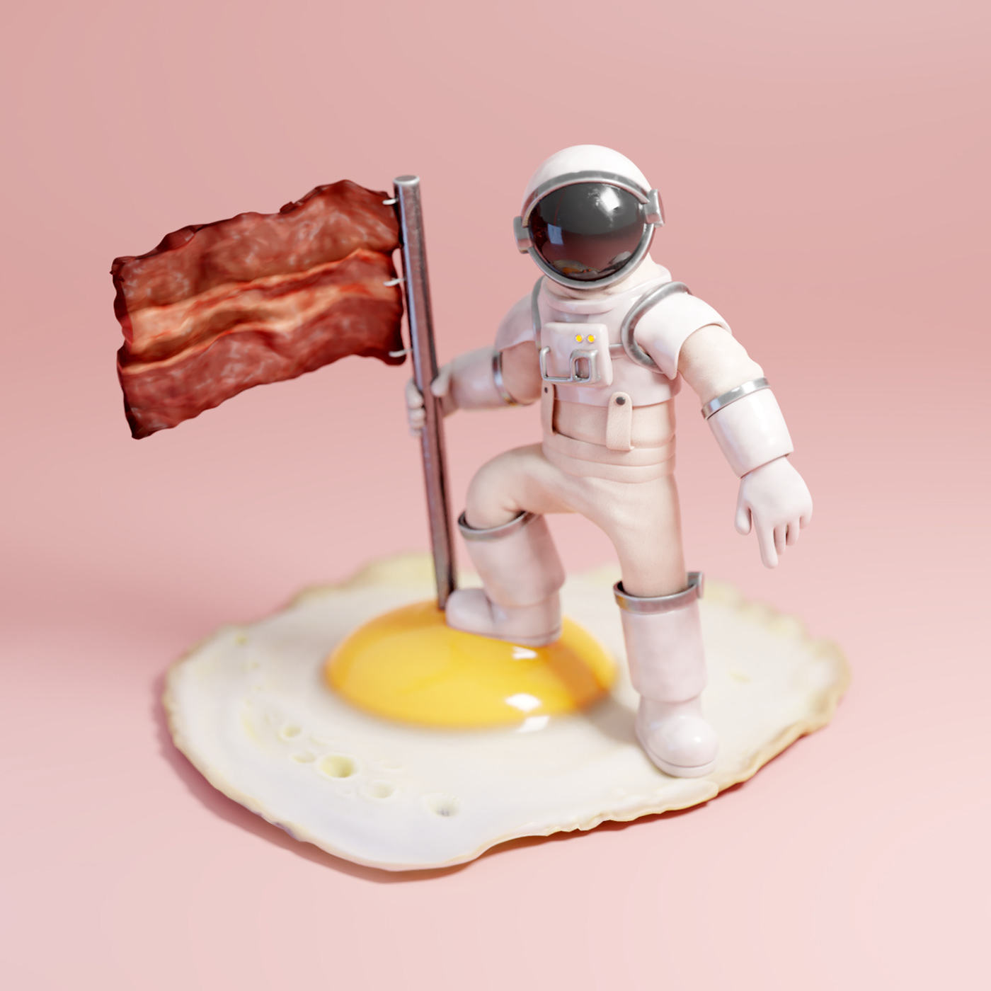 3D toy Miniature astronaut Space  egg bacon breakfast pun