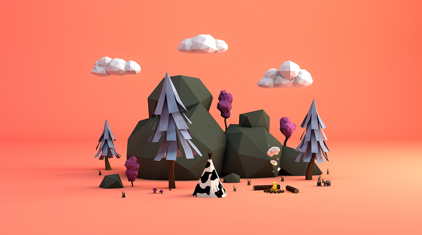 Low Poly forest festival summer ball Event trees c4d branding  design