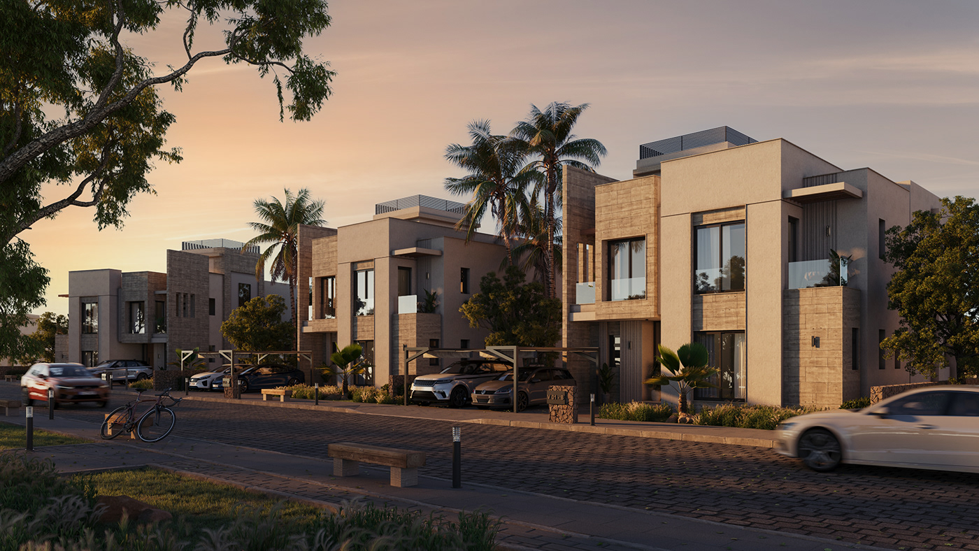 architecture visualization 3D exterior Render design Villa modern sunset animation 