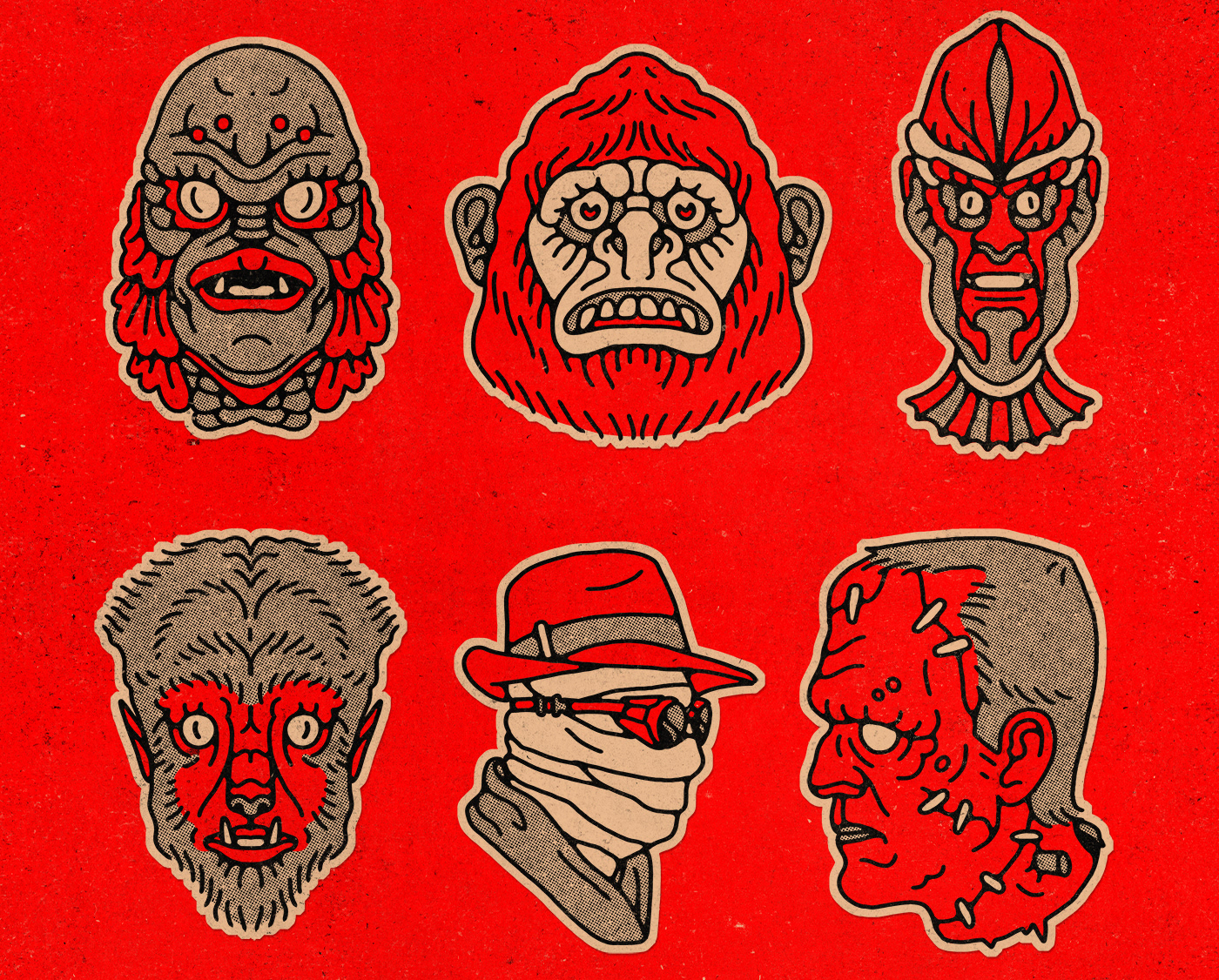 Cinema color Film   horror ILLUSTRATION  monsters print Retro tattoo vintage