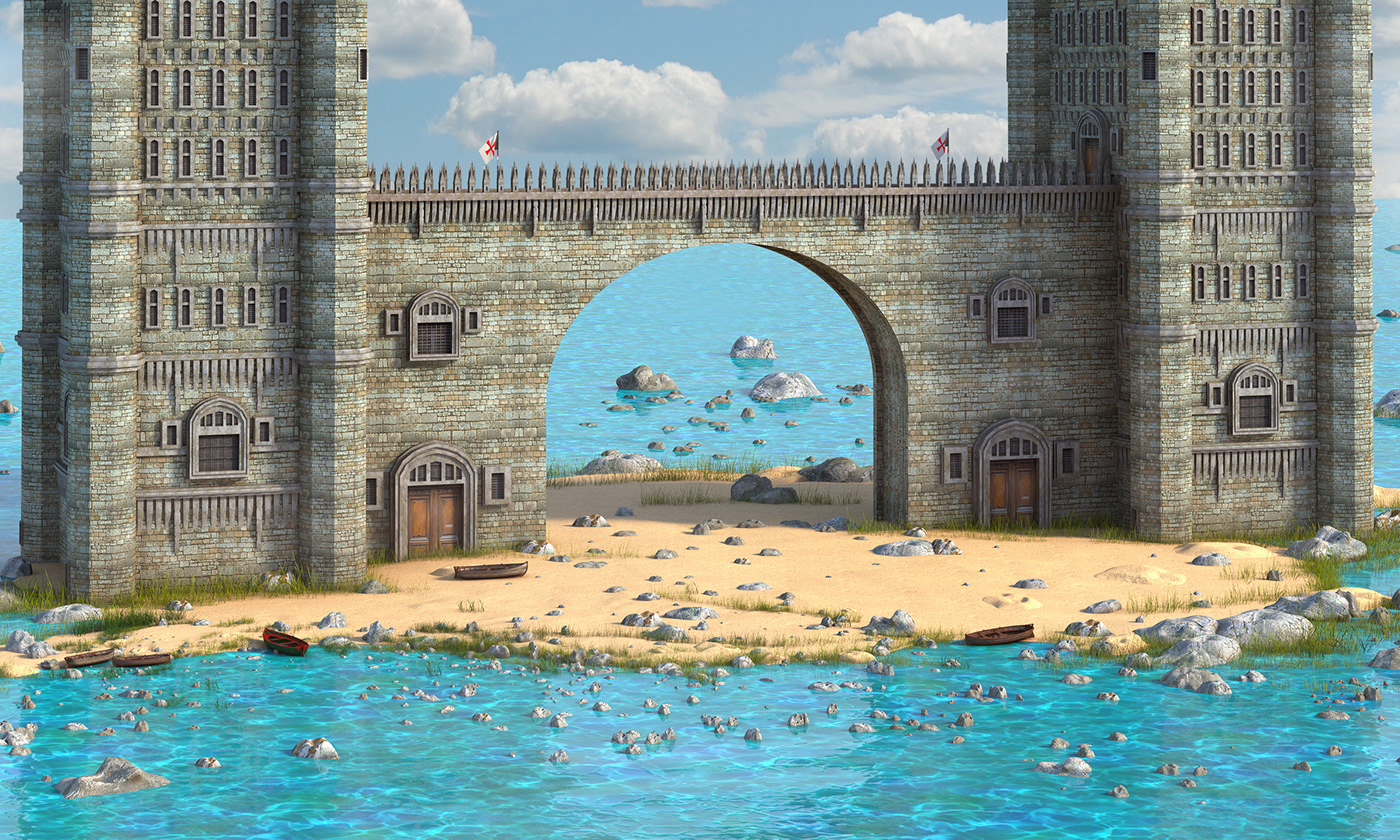 fantasy 3D Mons MARC MONS CGI buidling tower bridge medieval