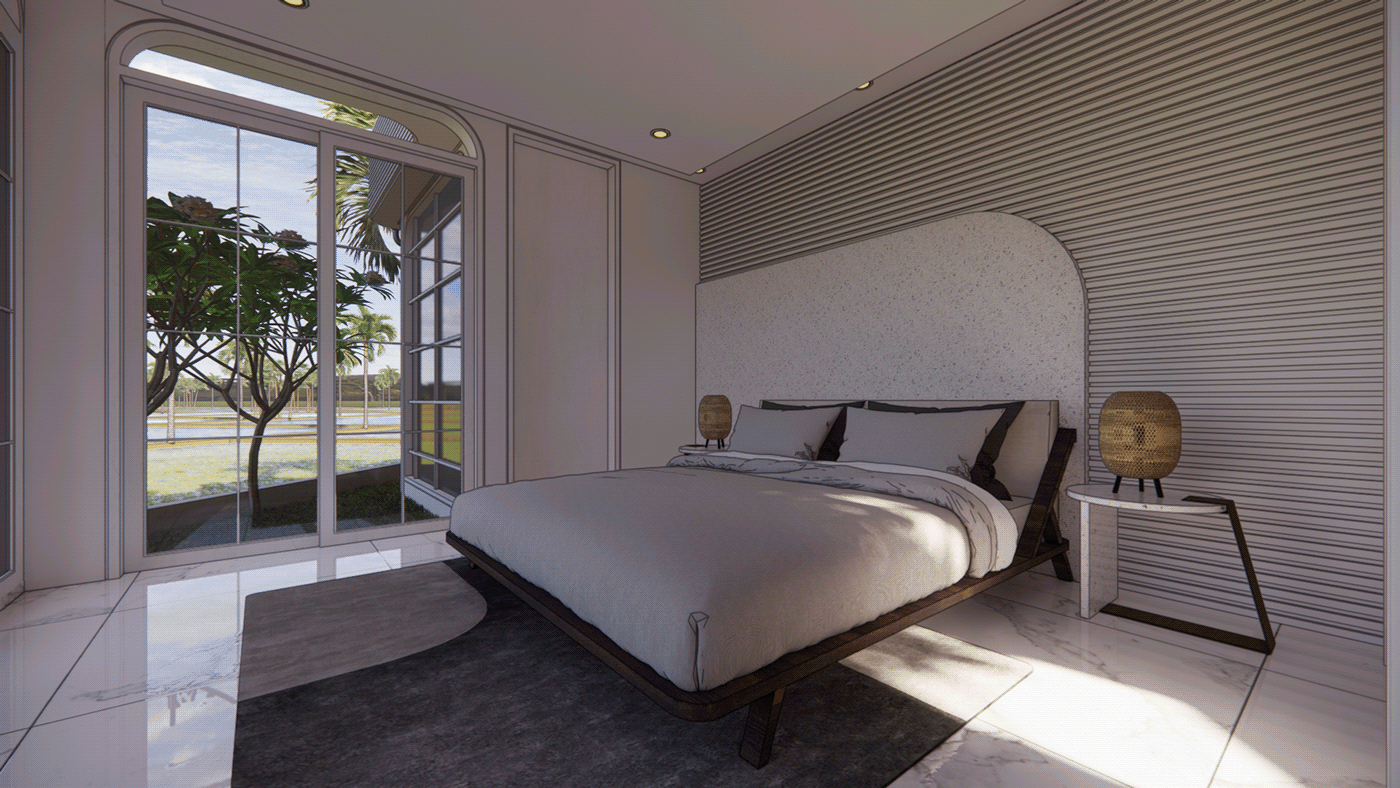 architecture design Villa bali ricefield conceptual visualization suburban house