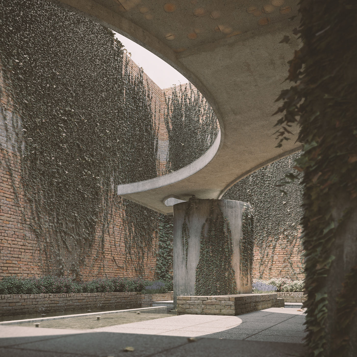 Giardini delle sculture Carlo scarpa Render 3dsmax corona renderer photoshop postproduction architerct venezia inspire